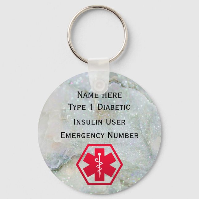 Medicinsk diabetesvarning Personlig 1 eller 2 Nyckelring (Framsida)