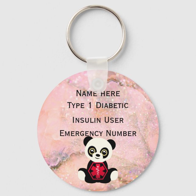 Medicinsk diabetiker-ID Personlig av varningstext  Nyckelring (Framsida)