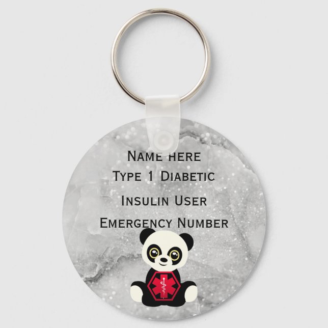 Medicinsk diabetiker-ID Personlig av varningstext  Nyckelring (Framsida)