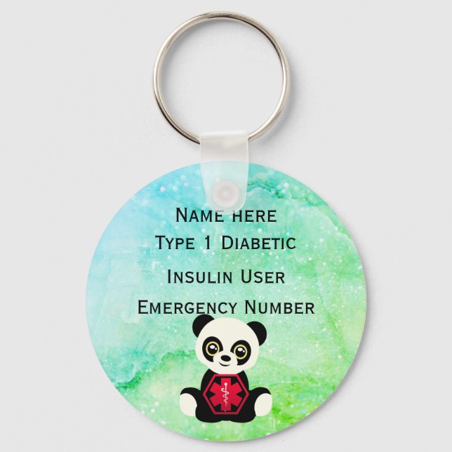 Medicinsk diabetiker-ID Personlig av varningstext  Nyckelring (Framsida)