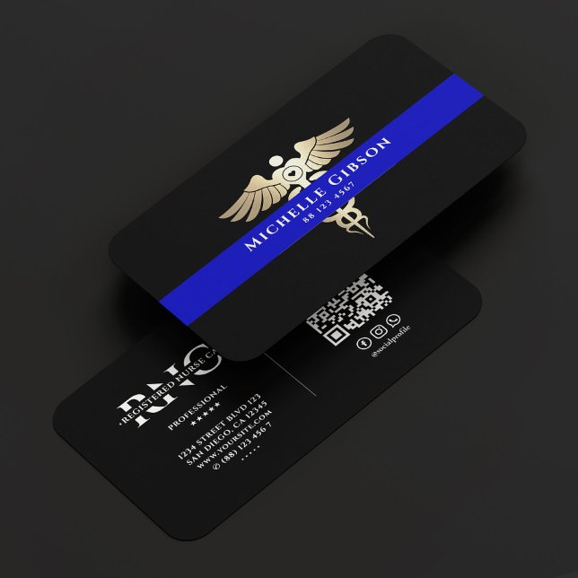 Medicinsk Doktor första responder EMS Blue Caduceu Visitkort (Medical Doctor First Responder Blue Line Caduceus Business Card
)