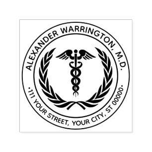 Medicinsk Doktor Kaduceus #1LR Lagerkrans Namn Adr Självfärgande Stämpel