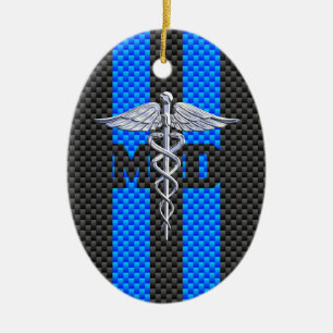 Medicinsk Doktor MD Caduceus Carbon Fiber Rand Julgransprydnad Keramik