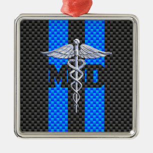 Medicinsk Doktor MD Caduceus Carbon Fiber Rand Julgransprydnad Metall
