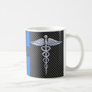 Medicinsk Doktor MD Caduceus Carbon Fiber Rand Kaffemugg