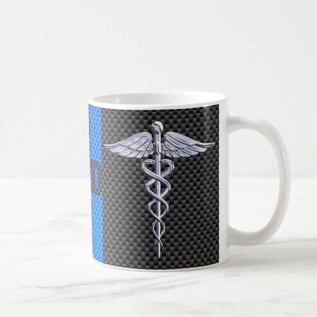 Medicinsk Doktor MD Caduceus Carbon Fiber Rand Kaffemugg (Höger)