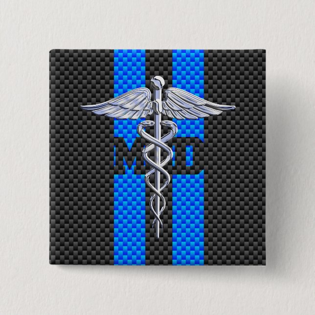 Medicinsk Doktor MD Caduceus Carbon Fiber Rand Knapp (Framsida)