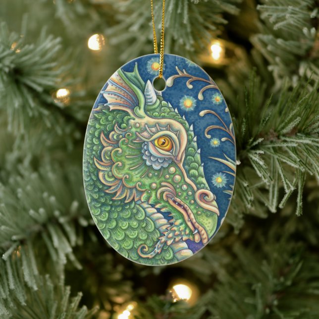 MEDICINSK DRAGON HUVUD PORTRÄTT, WHIMISK FANTASEN JULGRANSPRYDNAD KERAMIK (Träd)