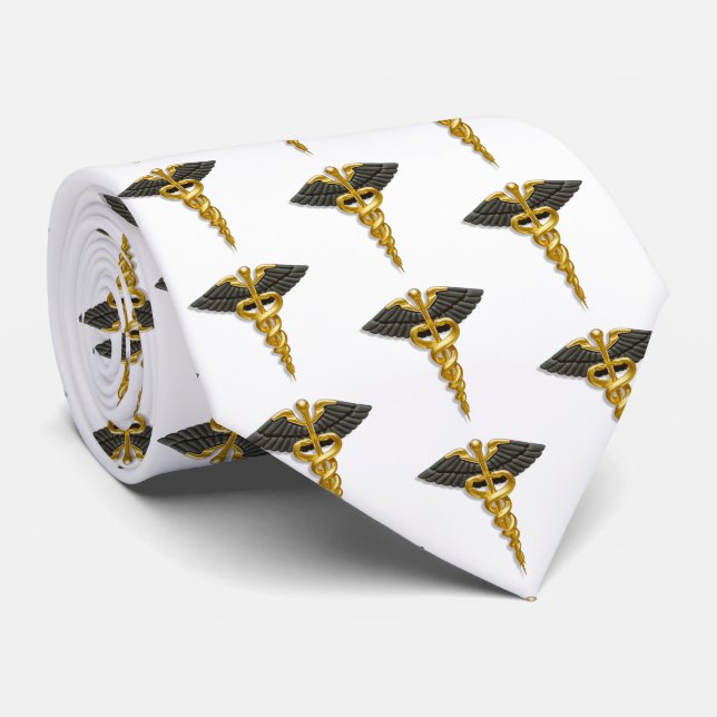 Medicinsk Elegant Guld Caduceus Black Vingar Mönst Slips (Rullad)