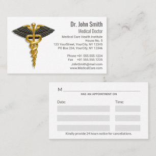 Medicinsk Elegant Guld Caduceus Classy Black Vinga Tidsbeställning Kort