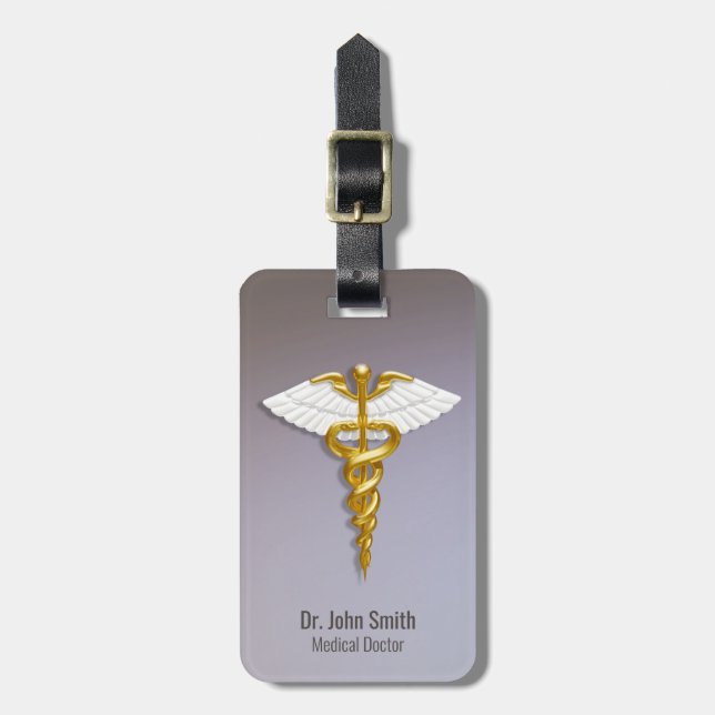 Medicinsk Elegant Guld Caduceus White Vingar Bagagebricka (Vertikal Framsida)