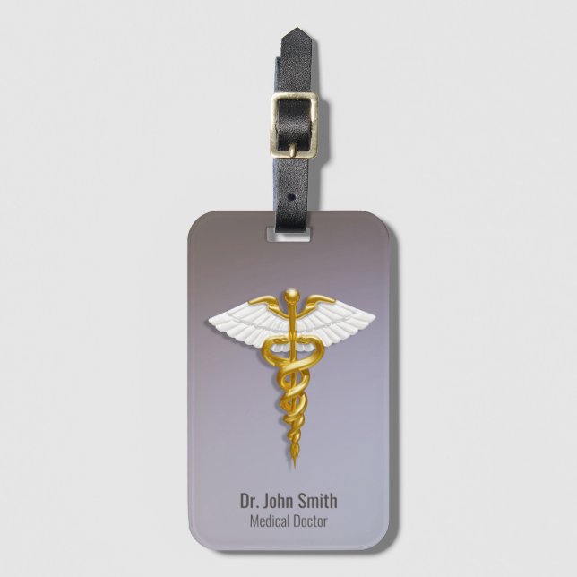Medicinsk Elegant Guld Caduceus White Vingar Bagagebricka (Framsida vertikal)