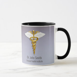 Medicinsk Elegant Guld Caduceus White Vingar Mugg