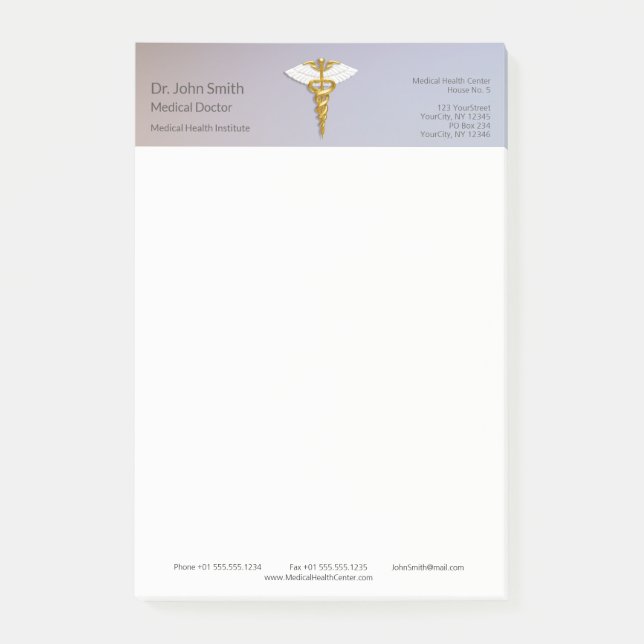 Medicinsk Elegant Guld Caduceus White Vingar Post-it Block (Framsida)
