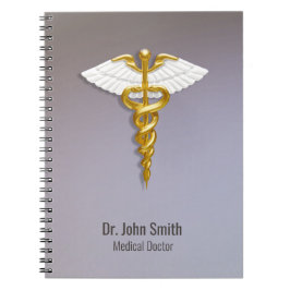 Medicinsk Elegant Guld Caduceus White Vinge Anteckningsbok