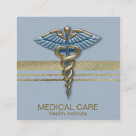 Medicinsk faux guldfoil Rand Caduceus Light Blue Fyrkantigt Visitkort