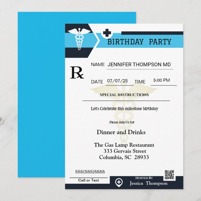 Medicinsk förskrivning Pad Birthday-inbjudan Inbjudningar (Fram/baksida)
