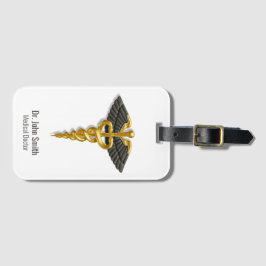 Medicinsk Guld Caduceus Black Vingar Classy Elegan Bagagebricka