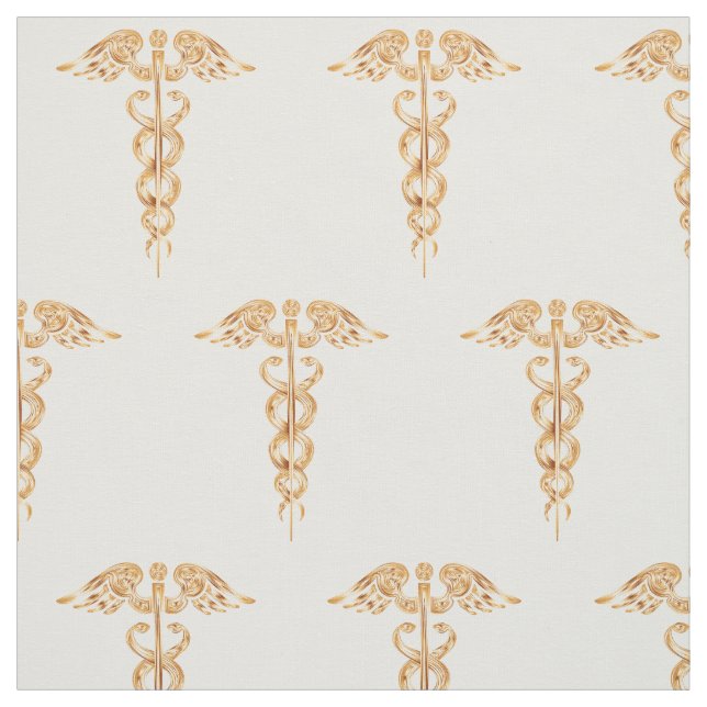 Medicinsk Guld Caduceus Cotton Tyg (Provkarta)