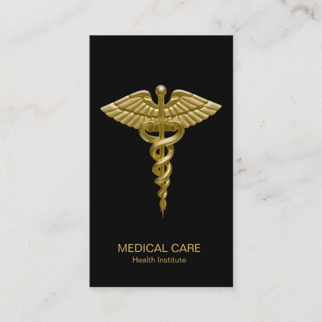 Medicinsk guld- Caduceus på svarten - visitkort (Framsida)