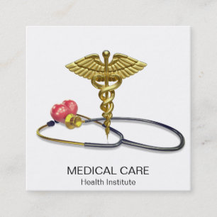 Medicinsk guld-caduceus & Stetoskop med hjärta Fyrkantigt Visitkort