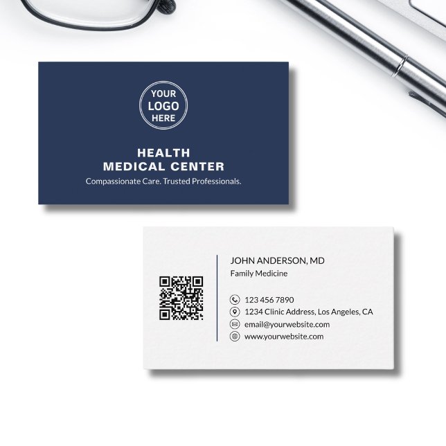 Medicinsk hälso - och sjukvård Clinic Doktor Blue  Visitkort (Medical Healthcare Clinic Doctor Blue Professional Business Card)