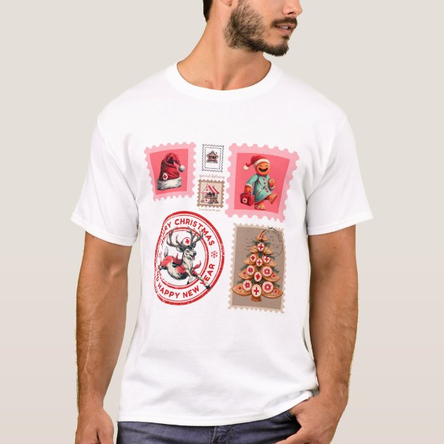 Medicinsk julfrimärkscollagekonst t shirt (Framsida)