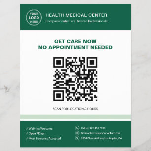 Medicinsk klinik läkare QR Walk-In Akutvård Grön Reklamblad