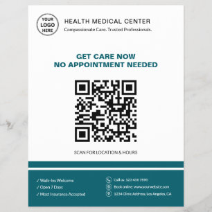 Medicinsk klinik QR Walk-In Akutmottagning Vit Tea Reklamblad