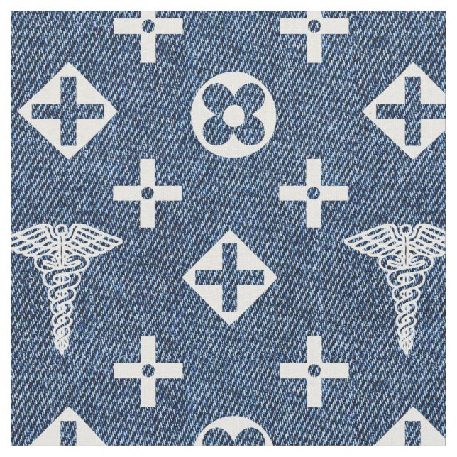 Medicinsk mönster. Läkare logotyp. Blå jeans Tyg (Närbild)