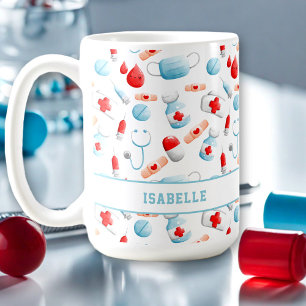 Medicinsk Mönster Monogram sjuksköterska stor Kaffemugg