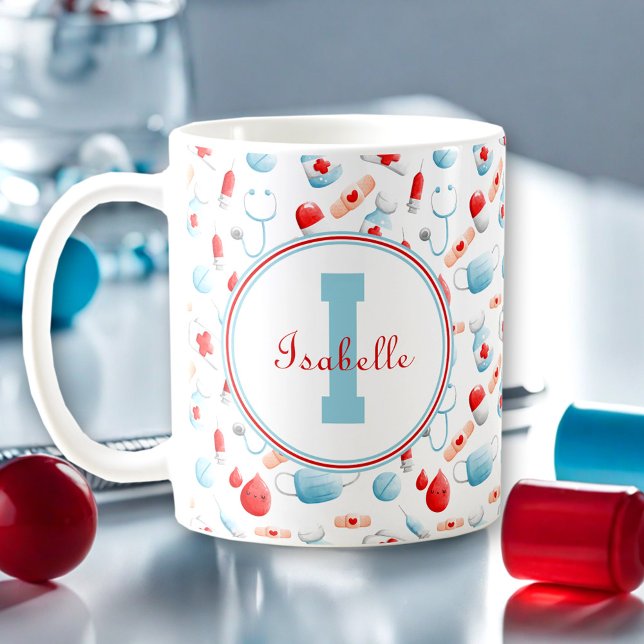 Medicinsk Mönster Namn Monogram Nurse Kaffemugg (Medical Pattern Name Monogram Nurse Coffee Mug)