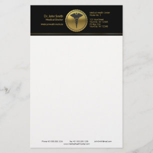 Medicinsk professionell 3D-guld-caduceus-emblem Brevpapper