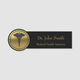Medicinsk professionell 3D-guld-caduceus-emblem Namnbricka