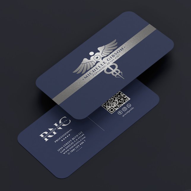 Medicinsk Professionell Caduceus Blue Silver Minim Visitkort (Medical Professional Caduceus Blue Silver Minimal Business Card
)