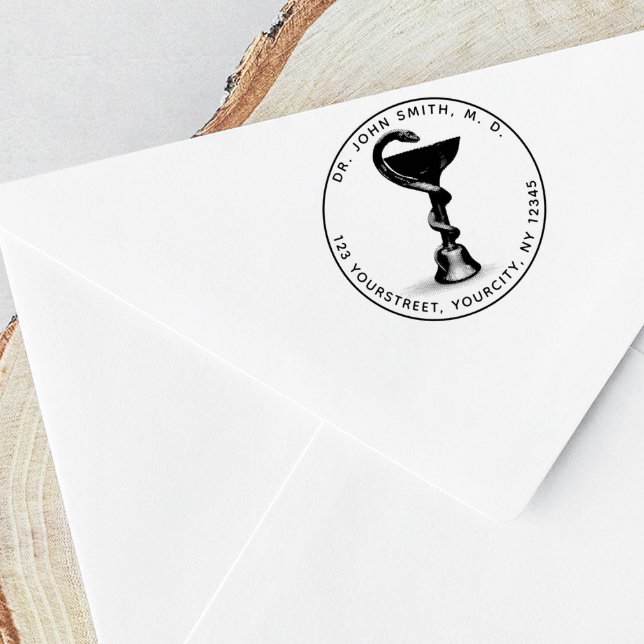 Medicinsk Returadress för Snake Bowl Hygieia Round Stämpel (Skapare uppladdad)