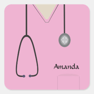 Medicinsk Rosa Sticker Fyrkantigt Klistermärke