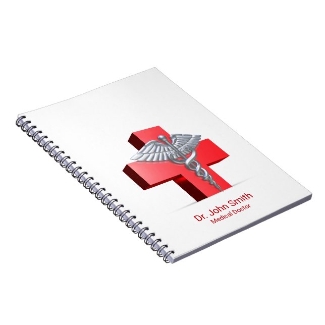 Medicinsk Silver 3D Caduceus Cross Röd Anteckningsbok (Högra Sidan)