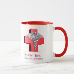 Medicinsk Silver 3D Caduceus Kor Red Mugg
