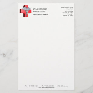 Medicinsk Silver 3D Caduceus Kors Röd Brevpapper