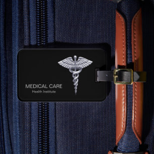 Medicinsk Silver Caduceus Classy på Black Bagagebricka
