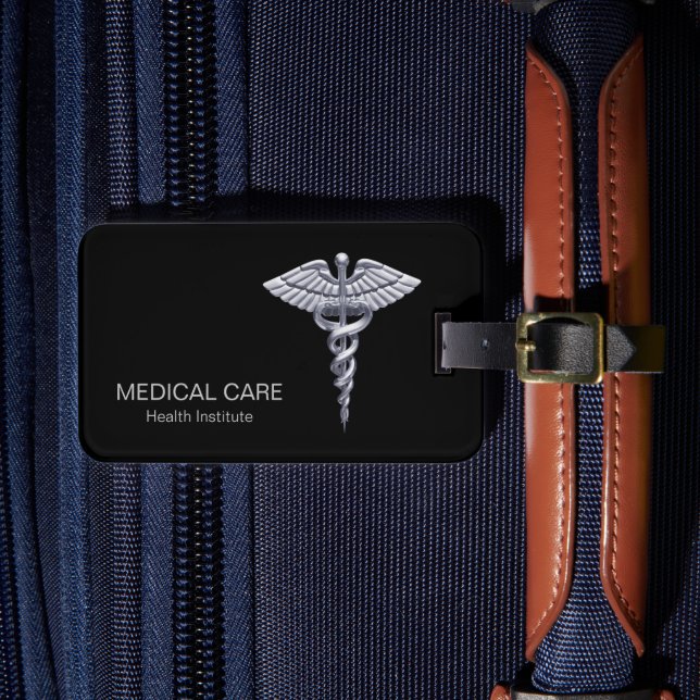 Medicinsk Silver Caduceus Classy på Black Bagagebricka (Framsida Insitu 4)