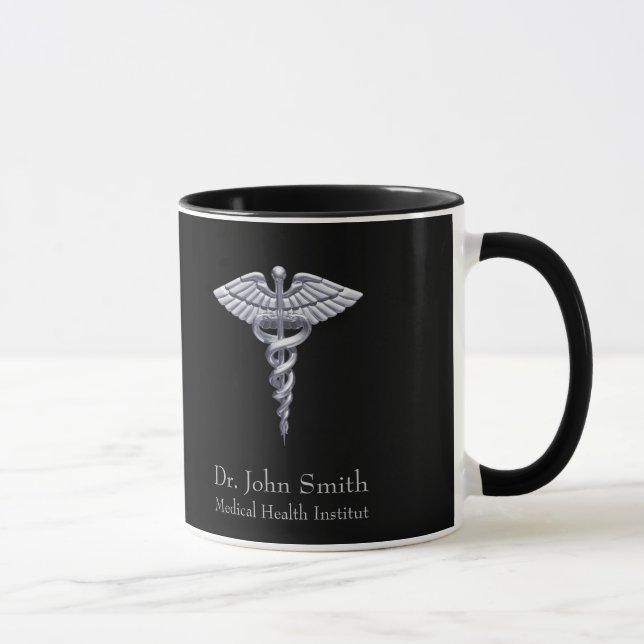 Medicinsk Silver Classy Caduceus på Black Mugg (Höger)