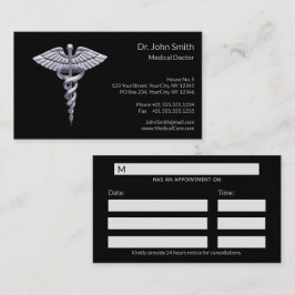 Medicinsk Silver Classy Caduceus på Black Tidsbeställning Kort