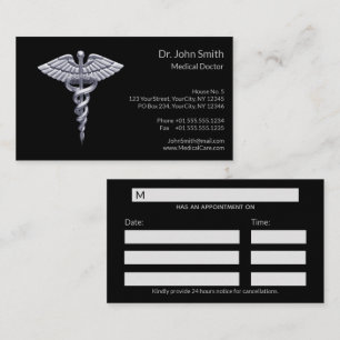 Medicinsk Silver Classy Caduceus på Black Tidsbeställning Kort