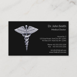 Medicinsk Silver Classy Caduceus på Black Tidsbeställning Kort