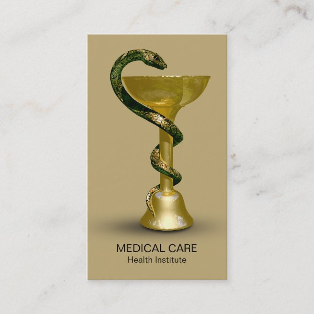Medicinsk snake Bowl Hygieia Beige Guld Caduceus Visitkort (Framsida)