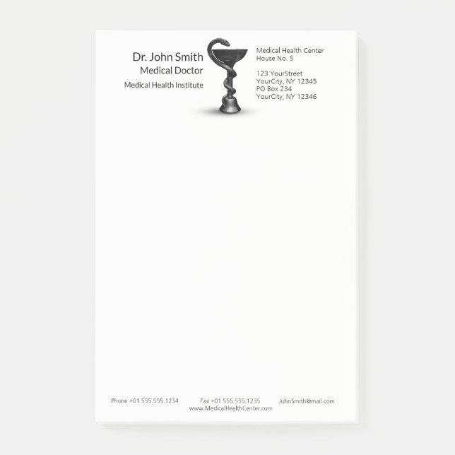 Medicinsk snake Bowl Hygieia White Caduceus Black Post-it Block (Framsida)