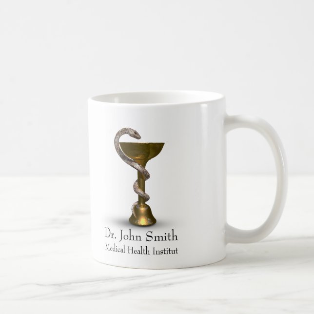 Medicinsk snake Bronze Bowl Hygieia White Caduceus Kaffemugg (Höger)