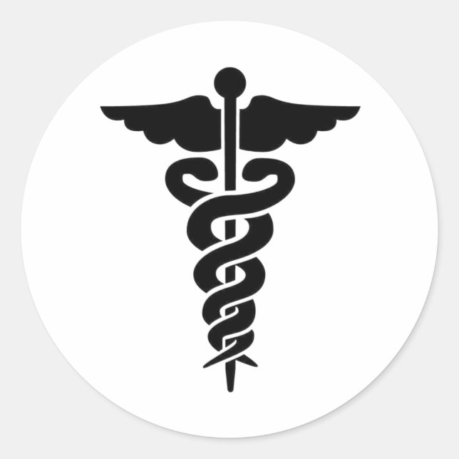 Medicinsk symbol Caduceus Runt Klistermärke (Framsida)
